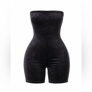 Forever 21 Black Velvet Strapless Shaping Romper